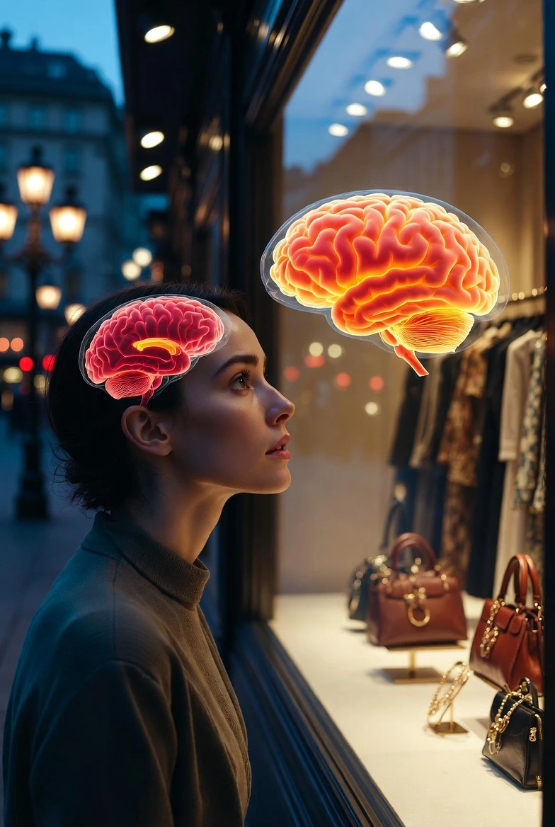 Cerebro mirando un escaparate. Se encienden algunas zonas
